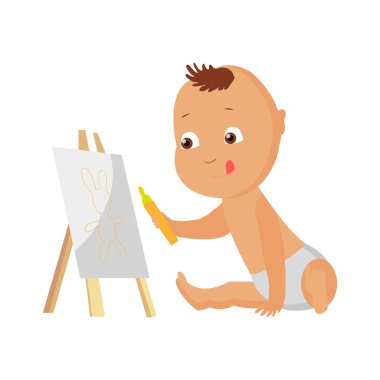 Şelon üzerinde resim çizim küçük çocuk vektör illüstrasyon.