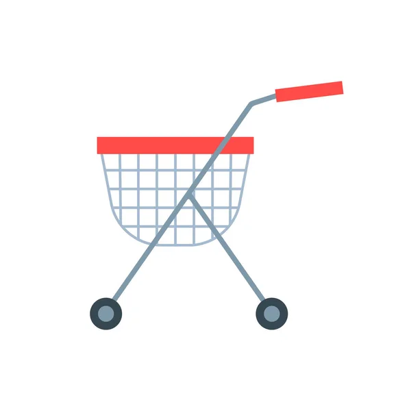 Carrito de la compra o tienda carrito de supermercado cestas vector plano aislado icono . — Archivo Imágenes Vectoriales