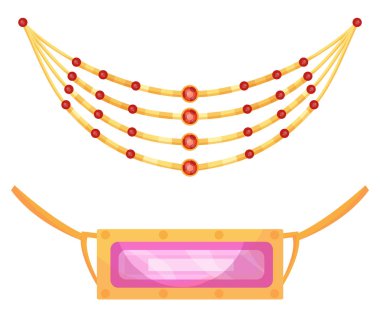 Mücevher taşıyıcı altın bilezik kolyesi. Pırlanta aksesuarlı lüks mücevher beyaz arka planda izole edilmiş. Kuyumcu reklamı