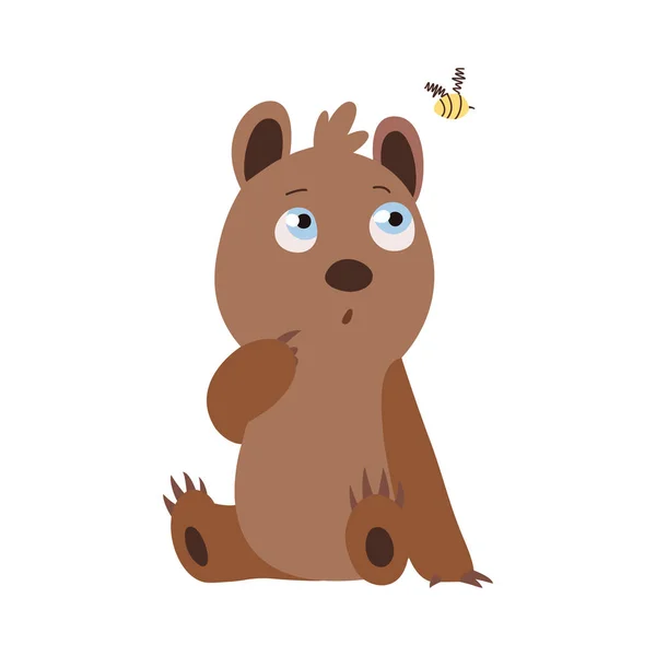 Orso e ape. Illustrazione vettoriale dei cartoni animati degli animali selvatici . — Vettoriale Stock