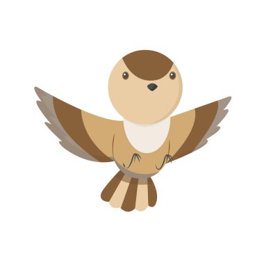 Beyaz arka planda izole edilmiş şirin, küçük renkli bir kuş. Sıradan bir ev serçesi. Çizgi film tarzında küçük bir kuş. İzole edilmiş vektör klipsi sanat çizimi. Kuş fevkalade Peri Wren vektör İllüstrasyonu