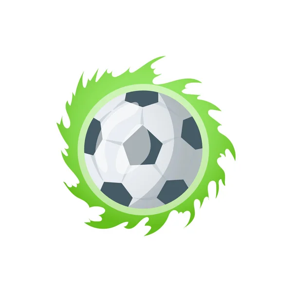 Balles de football ou de soccer avec pistes de mouvement en noir et blanc pour emblèmes sportifs, logo design. Collection de ballons de football avec des illustrations vectorielles de sentiers de mouvement de couleur incurvée — Image vectorielle