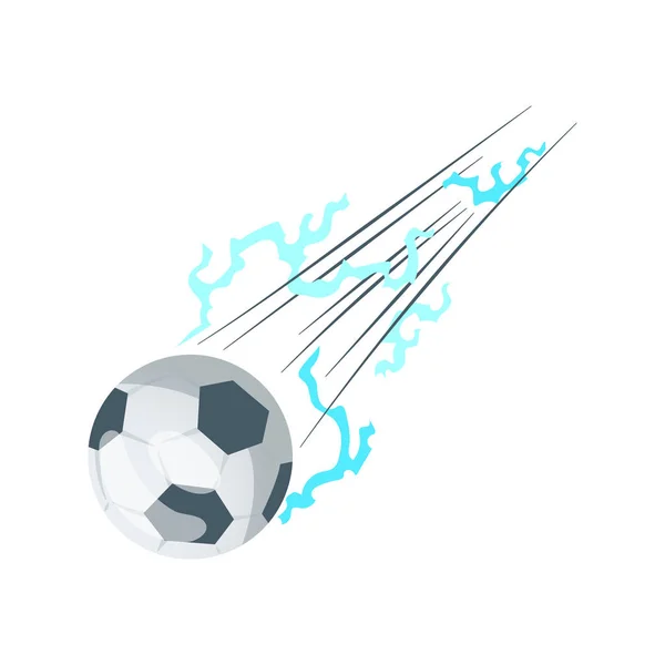 Voetbal of voetbal ballen met bewegingssporen in zwart-wit voor sportieve emblemen, logo ontwerp. Verzameling van voetbal ballen met gebogen kleur bewegingsroutes vector illustraties — Stockvector