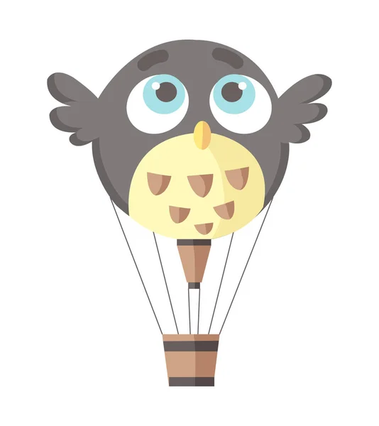Flat illustration of hot air-balloon. Owl bird cartoon flying entertainment festival balloon outdoor. Travel, sky transport illustration — 스톡 벡터