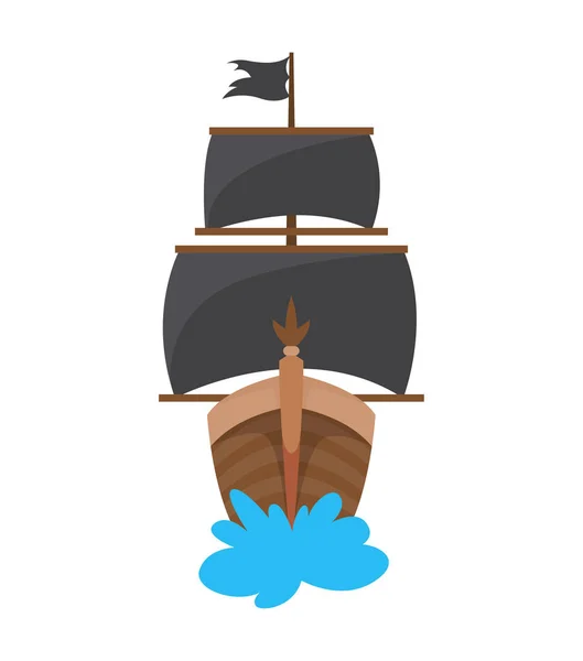 Wooden pirate buccaneer filibuster corsair sea dog ship icon game, isolated flat design. Color cartoon frigate. Vector illustration — Stock Vector