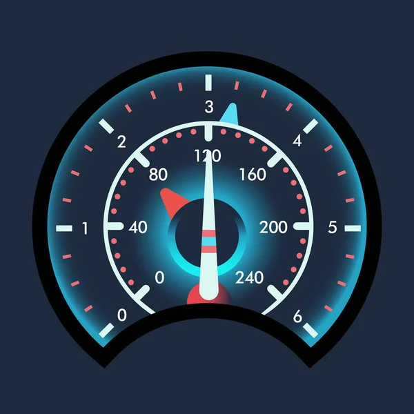 Isolated speedometers for dashboard. Device for measuring speed and futuristic speedometer, technology gauge with arrow or pointer for vehicle panel, web download speed sign — Stock Vector