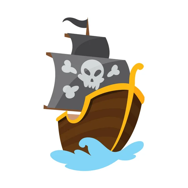 나무 해적 부카 니어 (Buccaneer filibuster) Corsair sea dog ship icon game, 격리 된 플랫 디자인. 컬러 만화 프리깃. 벡터 일러스트 — 스톡 벡터