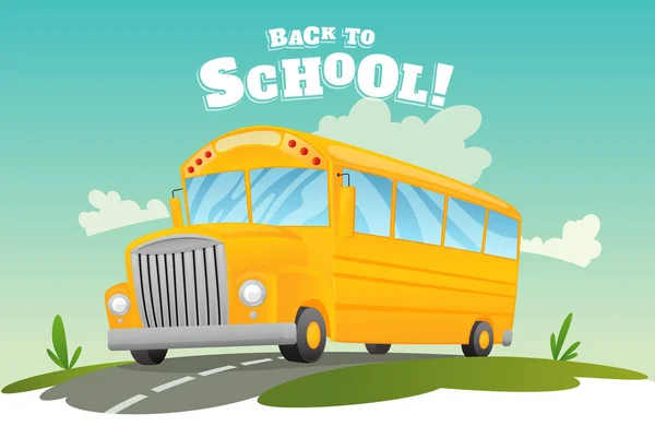 Klassieke Amerikaanse ouderwetse bus. Terug naar school. Rijd op de weg. Vrij reizen. Kleur vector school banner — Stockvector