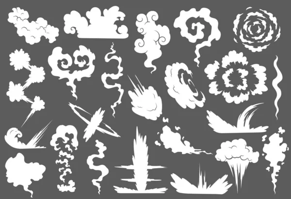 Explosion with smoke cloud. Fog flat isolated clipart for advertising posters, effects and design. Cartoon white smoke. Vector illustration. Isolated on grey background — Stock Vector