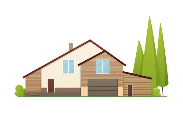 Houses exterior vector illustration front view with roof. Home facade with doors and windows. Modern town house cottage. Real estate building icon isolated vector illustration — Stock Vector