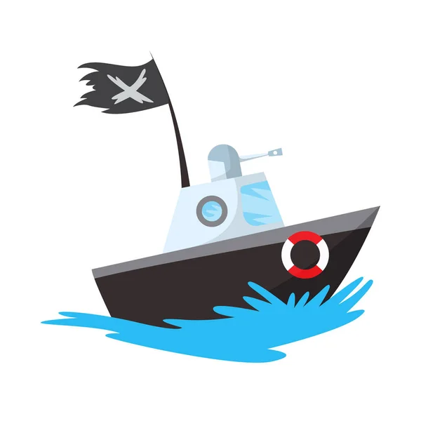 Pirátská loď korzár mořský pes loď ikona hra, izolované plochý design. Barevná kreslená fregata. Vektorová ilustrace — Stockový vektor