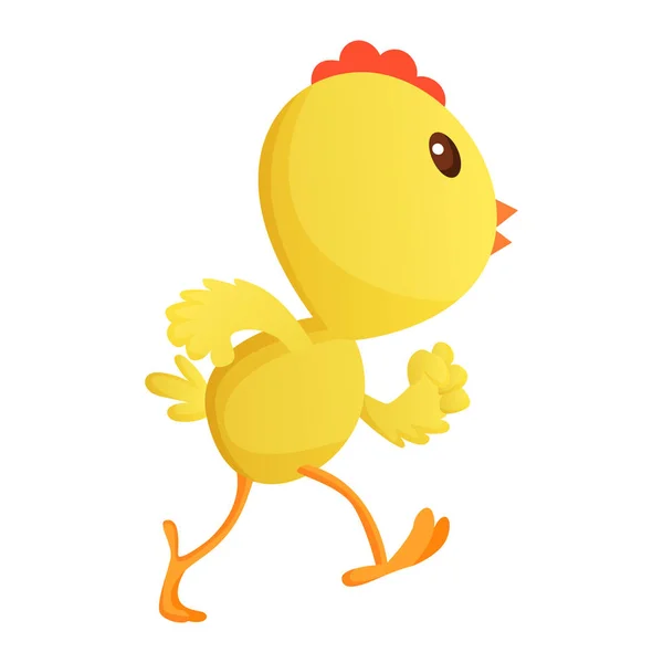 Słodka, mała kreskówkowa laska biegająca gdzieś na białym tle. Śmieszny żółty kurczak. Wektor ilustracja małego kurczaka dla dzieci — Wektor stockowy