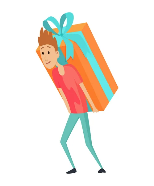 Shopping Man character with large gift box in his hands. Smile with pleasure of purchase perfect goods. Good for sales and discounts. Vector concepts. Flat design — Stock Vector