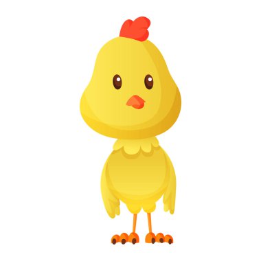 Cute little cartoon chick standing isolated on a white background. Funny yellow chicken. Vector illustration of little chicken for children