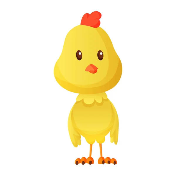 Carino pulcino cartone animato in piedi isolato su uno sfondo bianco. Divertente pollo giallo. Illustrazione vettoriale del piccolo pollo per bambini — Vettoriale Stock