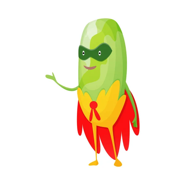 Vector personaje de dibujos animados vegetales de expresión de superhéroe. Divertido personaje de squash en máscara. Dieta vegetariana. Aislado sobre fondo blanco — Archivo Imágenes Vectoriales