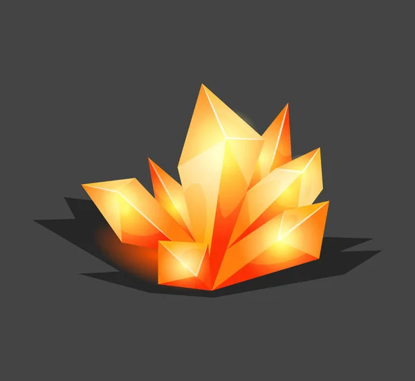 Piedra cristalina o gema y piedras preciosas para joyas. Símbolo de cristal simple con reflejo. Icono de dibujos animados como decoración para juegos. Vector aislado. Naranja — Vector de stock