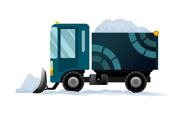 Schweres Gerät reinigt die Straße vom Schnee. Straßenbauarbeiten. Schneepflug-Ausrüstung isoliert auf weißem Hintergrund. Schneepflug LKW Schneefräse Transport — Stockvektor