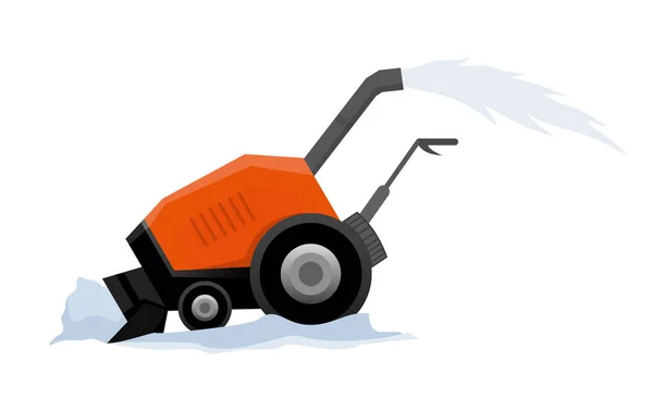 Обладнання очищає дорогу від снігу. Дорожні роботи. Снігоприбиральне обладнання ізольовано на білому тлі. Сніговий плуг ручний трактор, снігоприбиральний транспорт — стоковий вектор