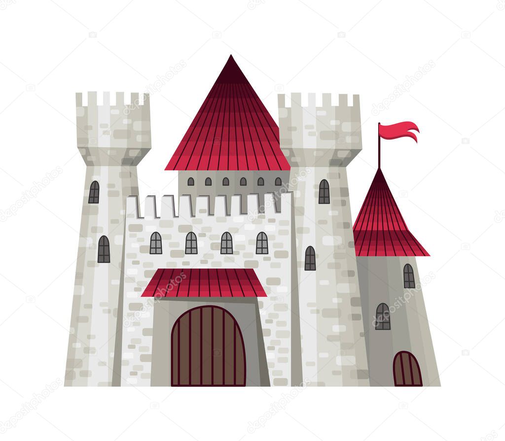 Cute fairy tale castle. Vector illustration with simple gradients. The facades of the fortresses. Vector illustration