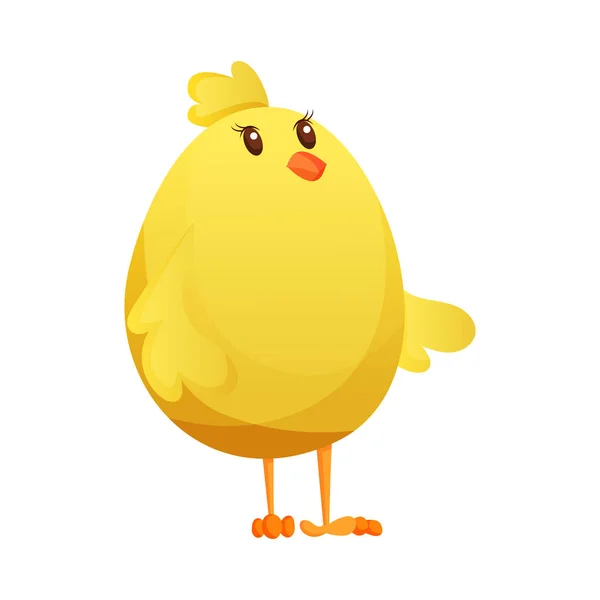 Linda chica de dibujos animados esperando algo aislado sobre un fondo blanco. Pollo amarillo divertido. Ilustración vectorial de pollita para niños — Archivo Imágenes Vectoriales