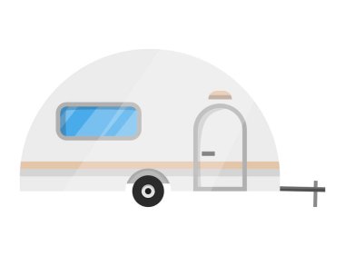 Düz vektör klasik karavan. Eğlence aracı olarak. Tekerlekli ev. Karavan karavanı, doğaya karavan gezisi için. Web tasarımı veya yazdırma için vektör illüstrasyonu