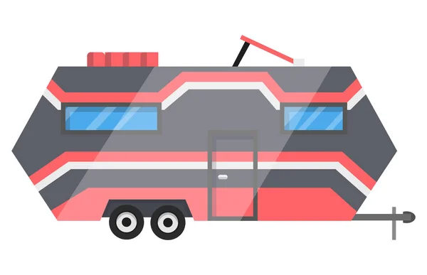 Flat vector classic camper trailer. Recreational vehicle. Home on wheels. Comfort Caravan van for RV Family trip to nature. Vector illustration for web design or print — 스톡 벡터