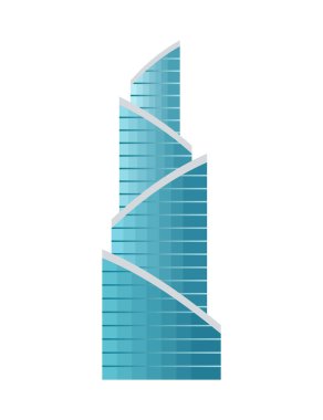 Gökdelen binası. Modern bina, düz ofis dairesi, ev bloğu, dış iş dünyası çizgi film taşıyıcısı. Şehir merkezinin geleceksel bina tasarımı