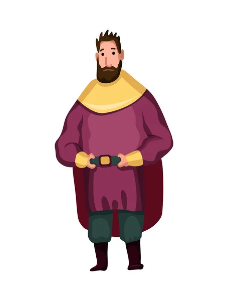 Hombre gordo medieval aislado con túnicas reales. Cuento de hadas. Fantástico personaje del reino. Monarca vector lindo clip de arte — Vector de stock