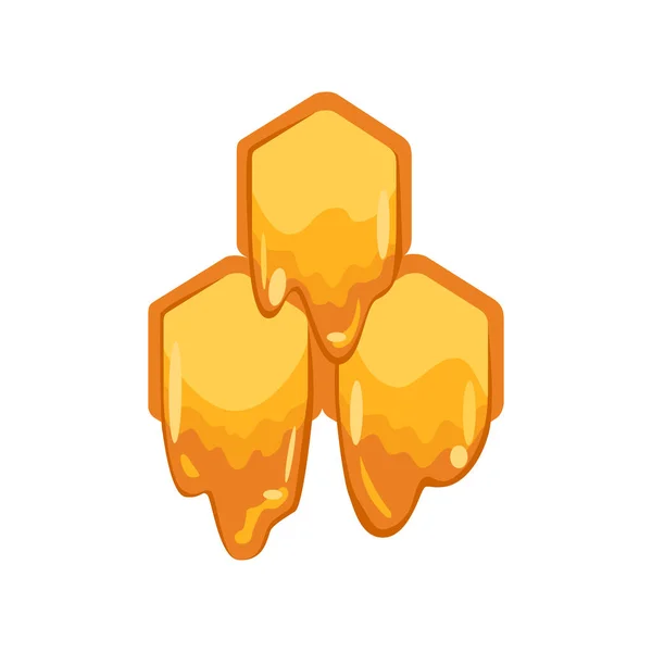 Glossy yellow pattern with honeycomb and sweet honey drips. Sweet background. Honey vector illustration. Fragment of flowing down honey — Stock vektor