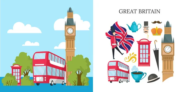 Handgetekende doodle Verenigd Koninkrijk. Stel vectorillustratie in UK iconen. Welkom in Londen elementen. Britannia symbolen collectie — Stockvector