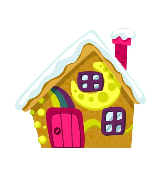 Casa de cuento de hadas. Casa de nieve de caramelos de fantasía. Ilustración del pueblo de vivienda. Niños fairytale playhouse aislado sobre fondo blanco — Vector de stock