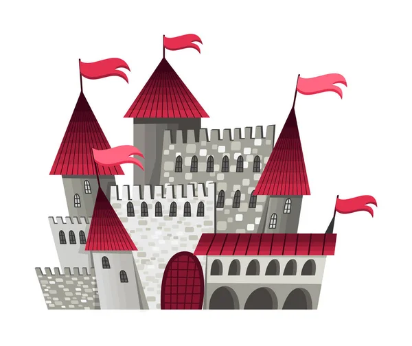 Znak středověkého království. Izolovaný pohádkový zámek na bílém pozadí. Budova Vektorového kamene — Stockový vektor