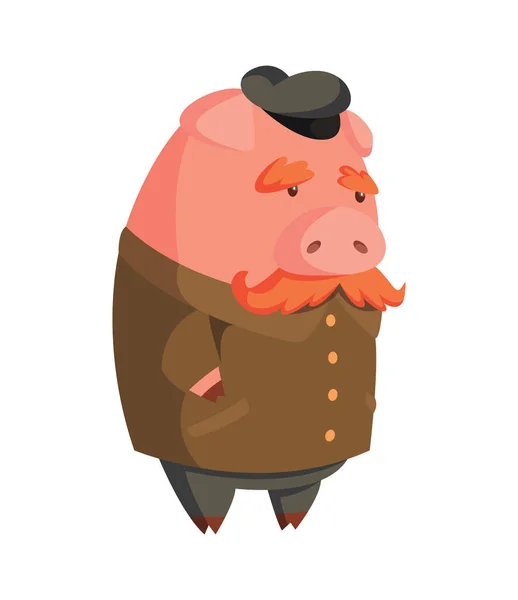 Caricature vieux cochon avec capuchon et moustache. Illustration pour drôle de jeu d'enfants. T-shirt vecteur logo design — Image vectorielle
