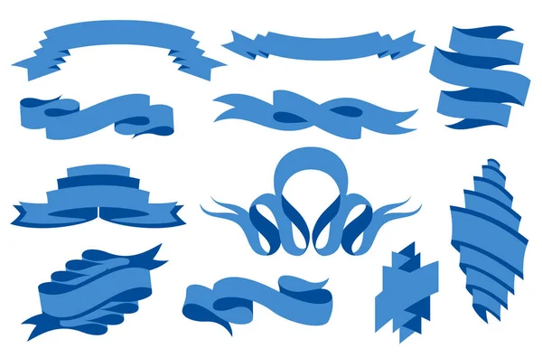 Sammlung von gebogenen Bändern Set. Blaue Web-Banner-Vorlage für Verkaufsförderung oder eine andere Marktförderung. Vektordesign-Illustration — Stockvektor