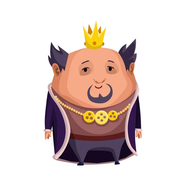 Roi de la bande dessinée portant couronne et manteau. Fat King debout. Illustration vectorielle couleur — Image vectorielle