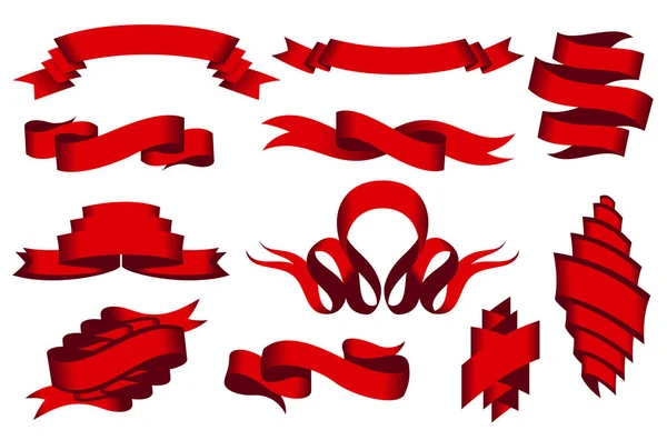 Verzameling van gebogen linten set. Rode web banner sjabloon te koop promotie of een andere marktpromotie. Vectorontwerp illustratie — Stockvector