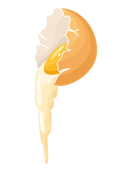 Cracked uovo vettore cibo sano albume d'uovo e tuorlo versare per la prima colazione. Alimentazione sana e biologica. La migliore colazione. Fast food. Uovo cartone animato isolato su sfondo bianco — Vettoriale Stock