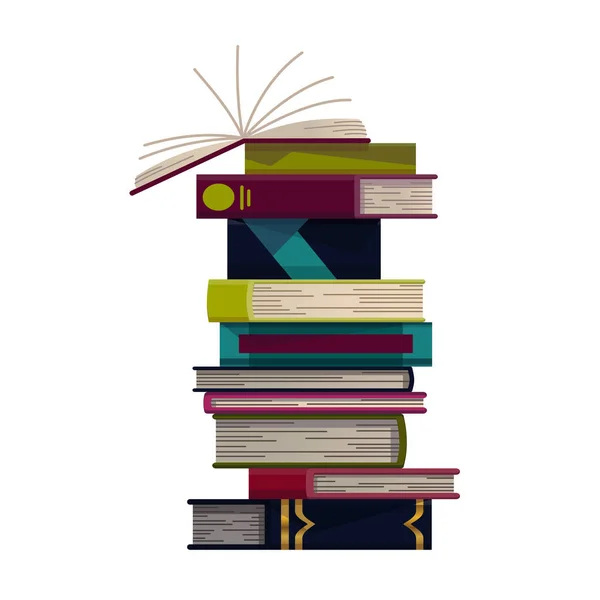 Στοίβα από πολύχρωμα βιβλία σε λευκό φόντο. Διάνυσμα εκπαιδευτικών βιβλίων. Εικονογράφηση σε επίπεδο στυλ. Έννοια γνώσης. Ανάγνωση, μάθηση και λήψη εκπαίδευσης μέσω βιβλίων — Διανυσματικό Αρχείο