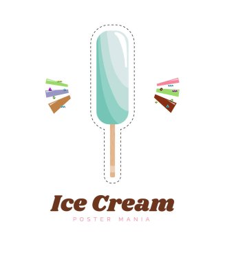 Dondurma ya da rozet. Renkli vanilyalı dondurma. Çocukların tatlıları. Çizgi film vektör çiziminde tatlı dondurma.