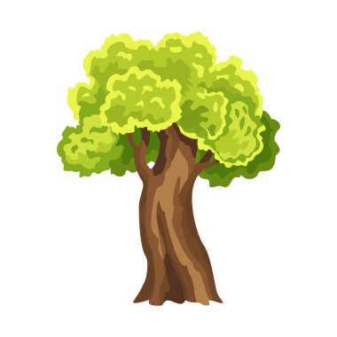 Yeşil yapraklı ağaç. Soyut şekillendirilmiş ağaç. Suluboya yaprakları. Doğal illüstrasyon