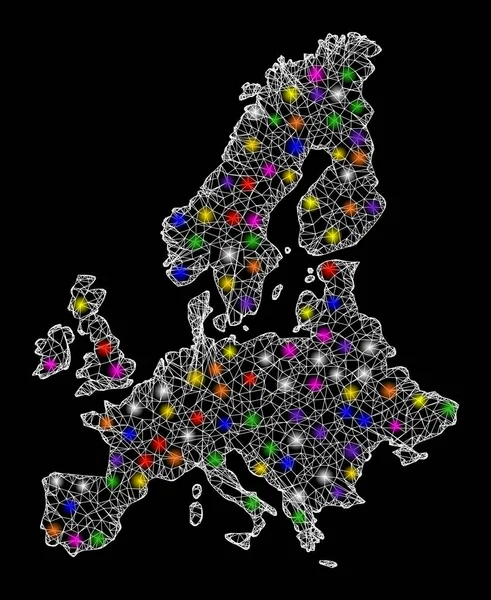 Carte de réseau Web de l'Union européenne avec des points lumineux brillants — Image vectorielle