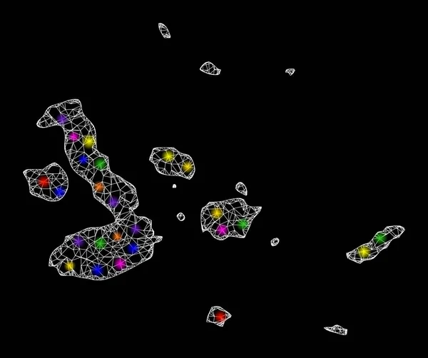 Χάρτης Ιστού των νησιών Γκαλαπάγκος με πολύχρωμες φωτεινές κηλίδες — Διανυσματικό Αρχείο