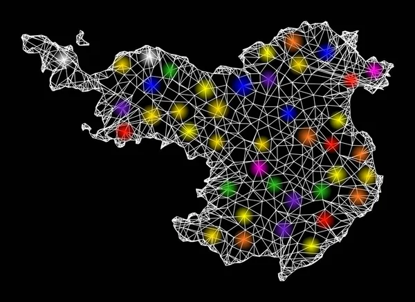 Mappa web della provincia di Gerona con punti luce colorati — Vettoriale Stock