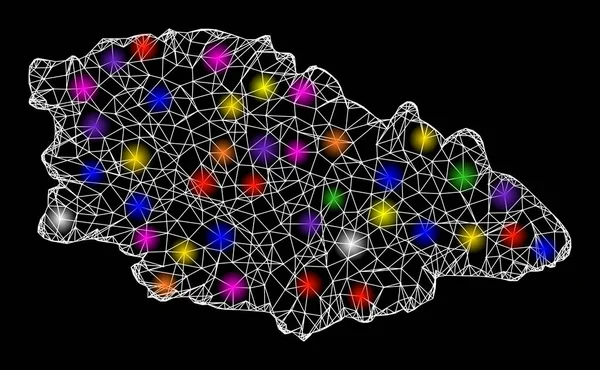 Mapa del marco de alambre web de Gozo Island con puntos de luz brillantes — Vector de stock