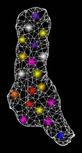 Mapa de la red web de la isla Grande Comore con puntos de luz brillantes — Vector de stock
