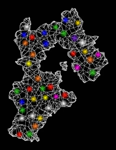 Mapa del marco de alambre web de la provincia de Hebei con puntos de luz coloridos — Vector de stock