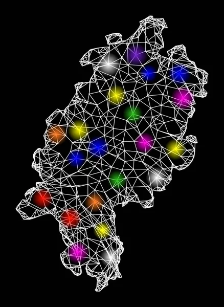 Mapa de la red web del estado de Hesse con puntos de luz brillantes — Vector de stock