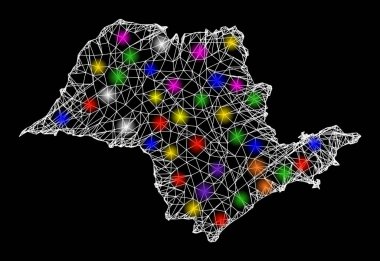 Web Wire Frame Map of Sao Paulo State with Colorful Light Spots clipart