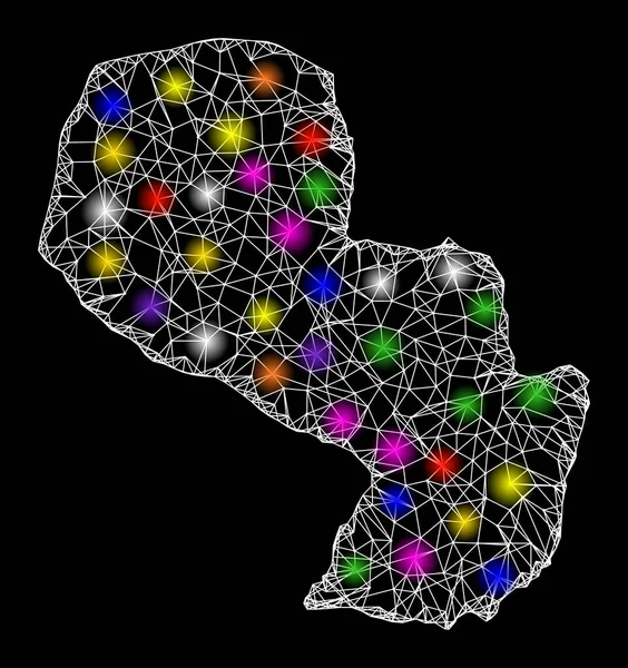 Mapa de la Red Web de Paraguay con Manchas de Luz Coloridas — Archivo Imágenes Vectoriales